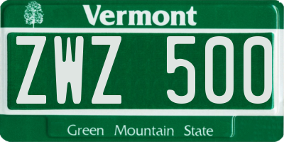 VT license plate ZWZ500