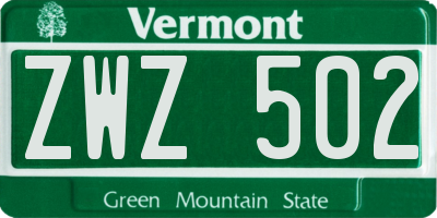 VT license plate ZWZ502