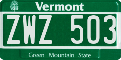 VT license plate ZWZ503