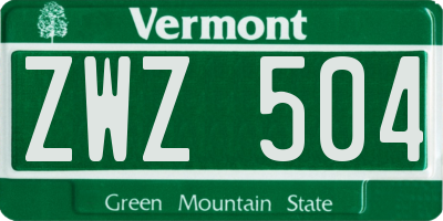 VT license plate ZWZ504