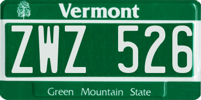 VT license plate ZWZ526