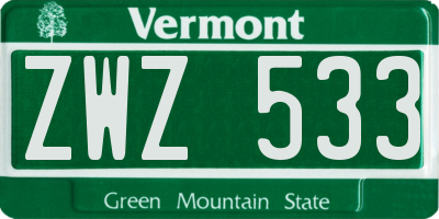 VT license plate ZWZ533