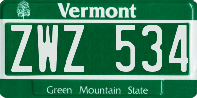 VT license plate ZWZ534