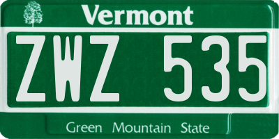 VT license plate ZWZ535