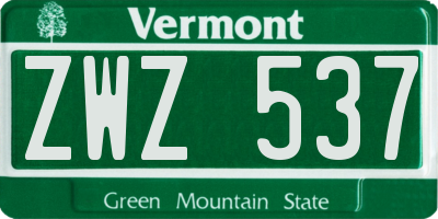 VT license plate ZWZ537