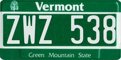VT license plate ZWZ538
