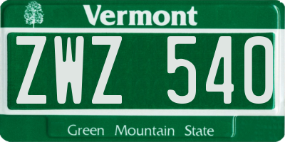 VT license plate ZWZ540