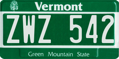VT license plate ZWZ542