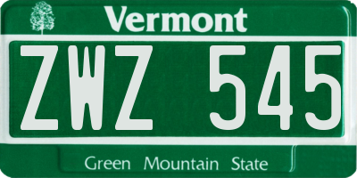 VT license plate ZWZ545