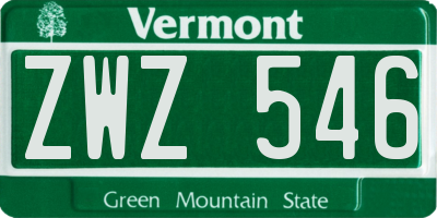 VT license plate ZWZ546