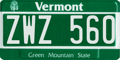 VT license plate ZWZ560