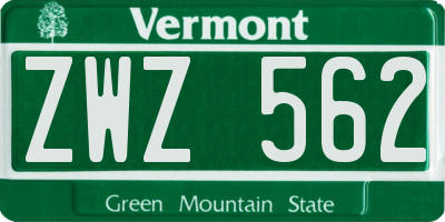 VT license plate ZWZ562