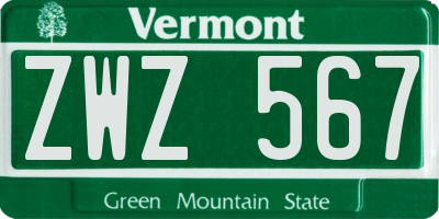 VT license plate ZWZ567