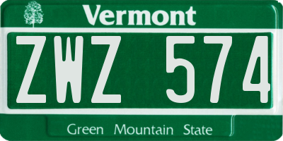 VT license plate ZWZ574