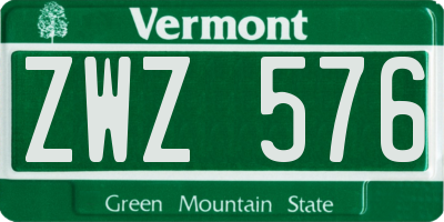 VT license plate ZWZ576