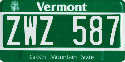 VT license plate ZWZ587
