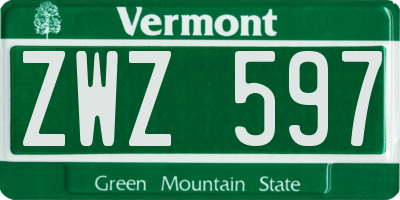 VT license plate ZWZ597