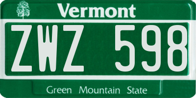 VT license plate ZWZ598