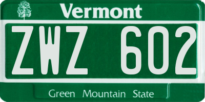 VT license plate ZWZ602