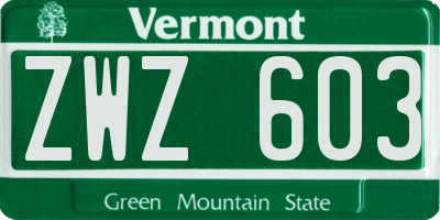 VT license plate ZWZ603