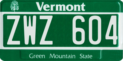 VT license plate ZWZ604