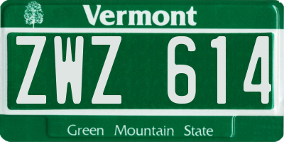 VT license plate ZWZ614
