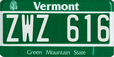 VT license plate ZWZ616