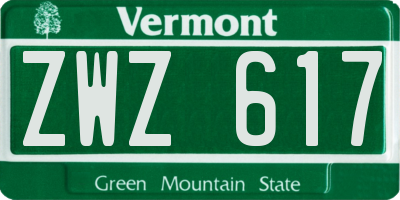 VT license plate ZWZ617