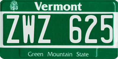VT license plate ZWZ625