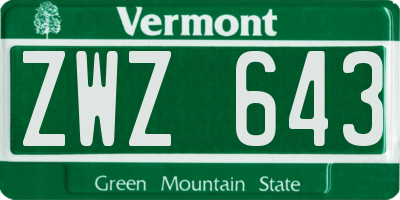 VT license plate ZWZ643
