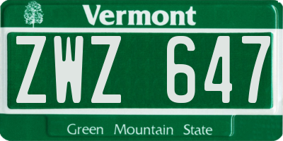 VT license plate ZWZ647