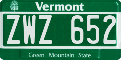 VT license plate ZWZ652