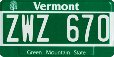 VT license plate ZWZ670