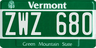 VT license plate ZWZ680
