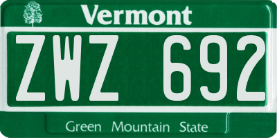 VT license plate ZWZ692