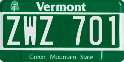 VT license plate ZWZ701