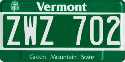 VT license plate ZWZ702