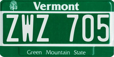 VT license plate ZWZ705