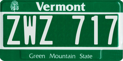 VT license plate ZWZ717