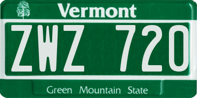VT license plate ZWZ720