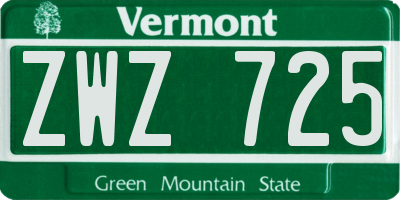 VT license plate ZWZ725