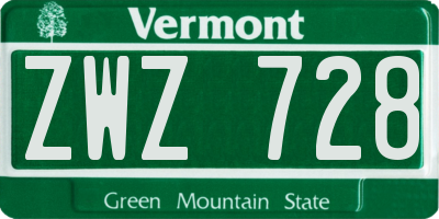VT license plate ZWZ728