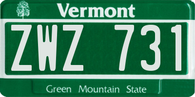 VT license plate ZWZ731