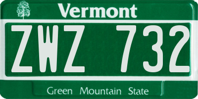 VT license plate ZWZ732