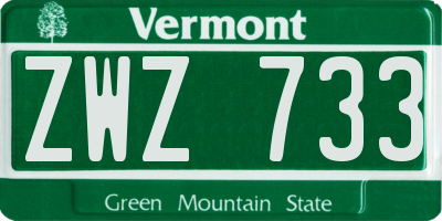 VT license plate ZWZ733