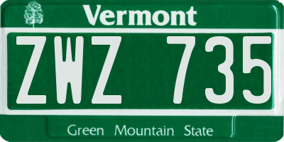 VT license plate ZWZ735