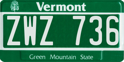 VT license plate ZWZ736