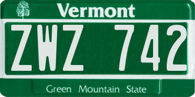 VT license plate ZWZ742