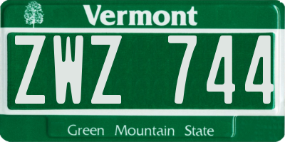 VT license plate ZWZ744