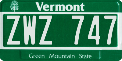 VT license plate ZWZ747